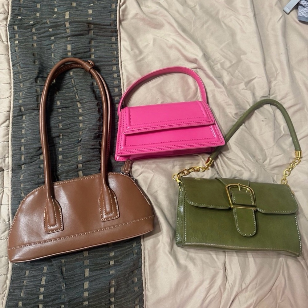 Zara Brown, Pink, and Green Shoulder Bag Trio
